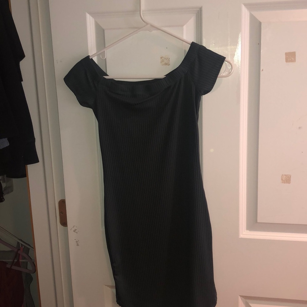 Ribbed Olive Green ribbed off the shoulder dress